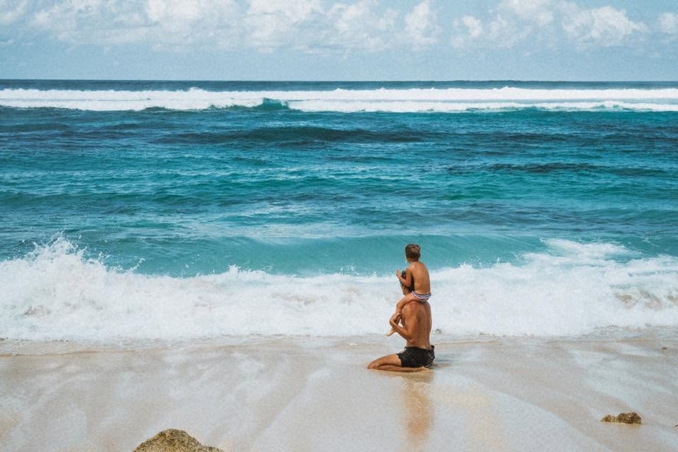On the shore with a child